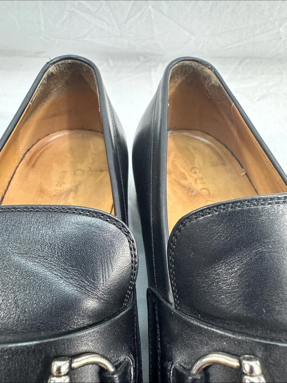 Gucci Silver Horsebit Loafers Slip On Leather Pointed Toe  display picture 1